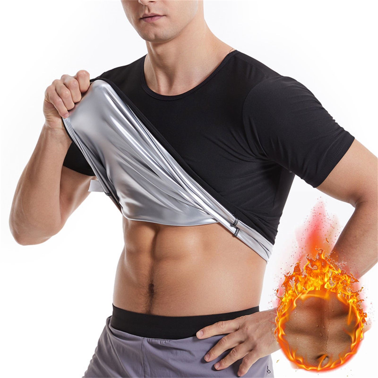 thumbnail image 3 of Camiseta de manga corta para sauna para hombre: moldea el cuerpo, poliéster, ejercicio en el gimnasio, aumenta la sudoración 5 veces, 3 of 8